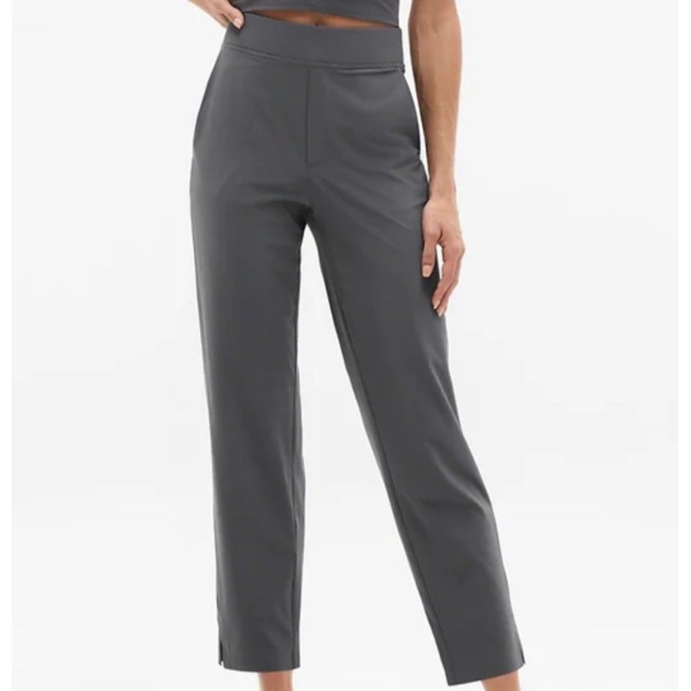 Athleta Brooklyn Size 4 Gray Mid Rise Ankle Pant Rib Knit Sides S/198671-08